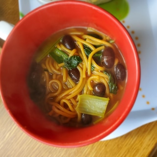 黒豆水煮と小松菜のカレーラーメン